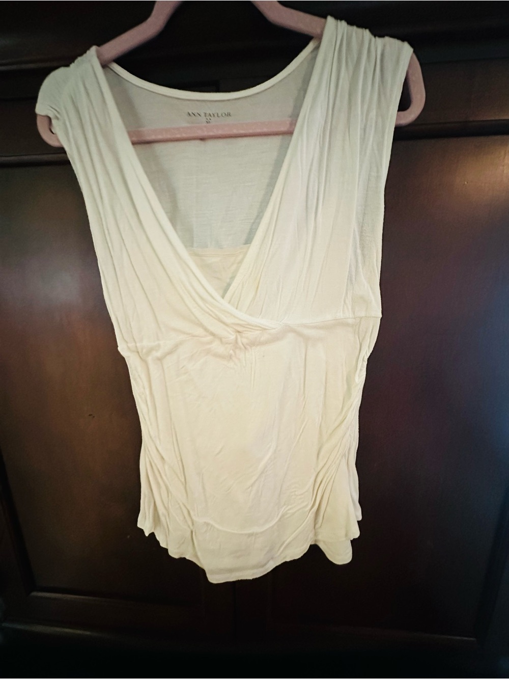Ann Taylor Cream Crossover V-Neck Sleeveless Camisole